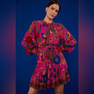 Farm Rio Sweet Forest Pink Mini Dress Size Small NWOT